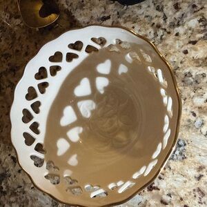 Lenox Cream Heart Cutout Bowl with Gold Trim